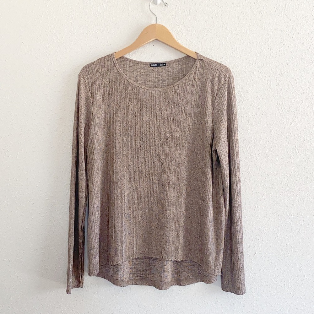 Zara Metallic Ribbed Long Sleeve Top